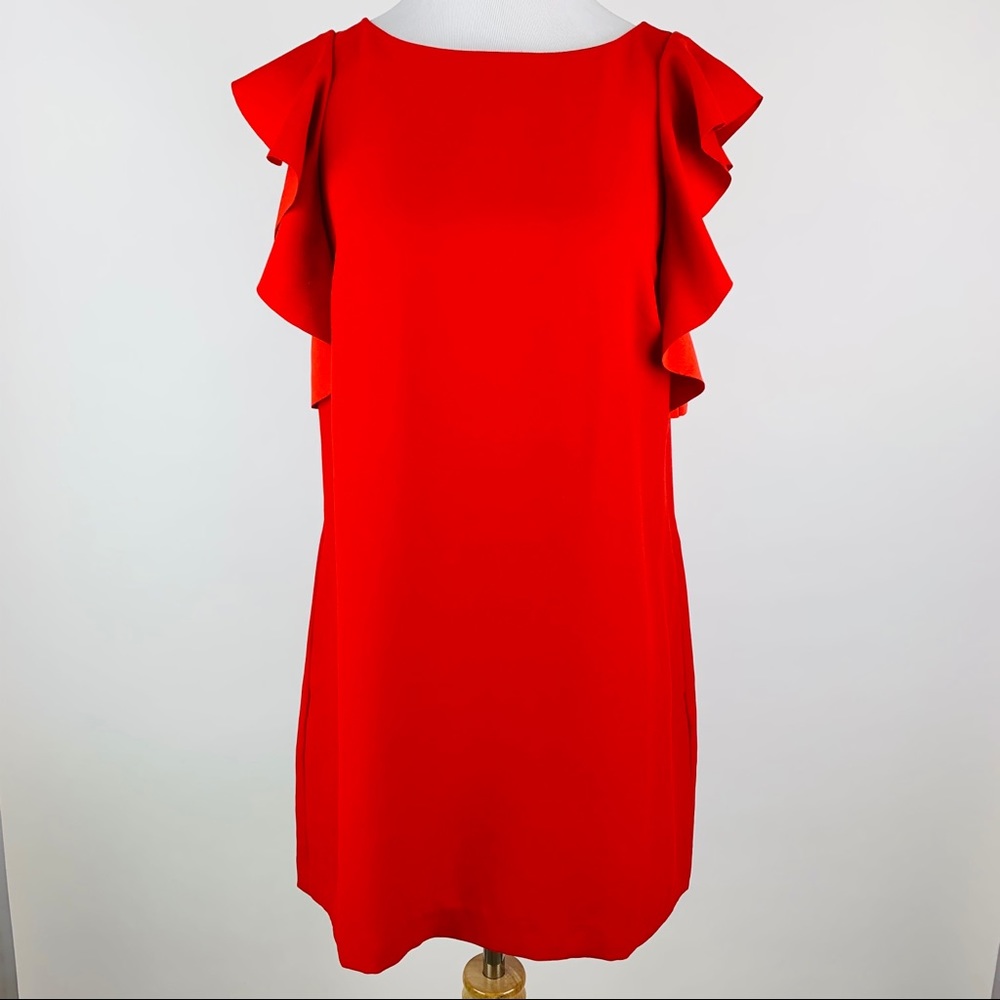 Elegant Red Ruffle Sleeve Dress